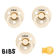 BIBS Colour Schnuller mit Namen, Gr. 1, 3 Ivory, Rund Latex, (3er Pack)